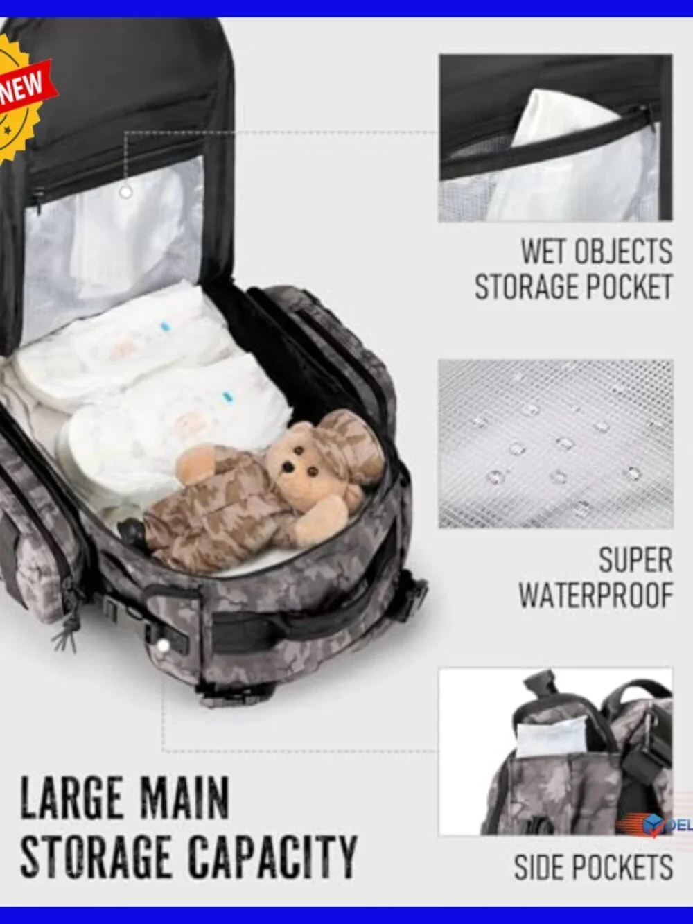 Large Capacity Tactical Diaper Backpack with Insulated Pockets and Changing Mat